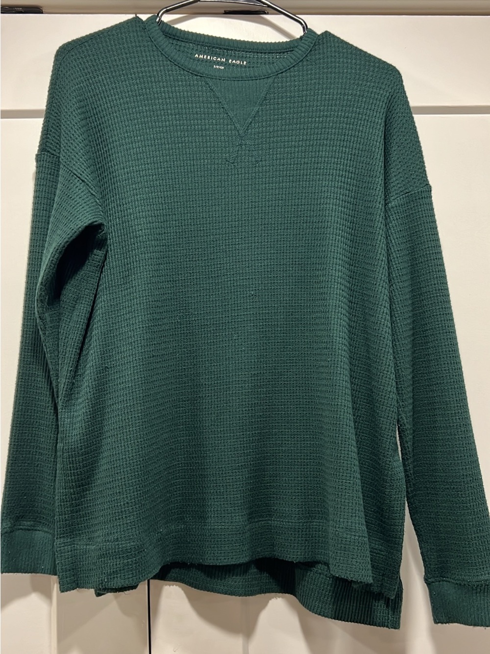 American Eagle Outfitters Dark Green Waffle Knit Long Sleeve Top